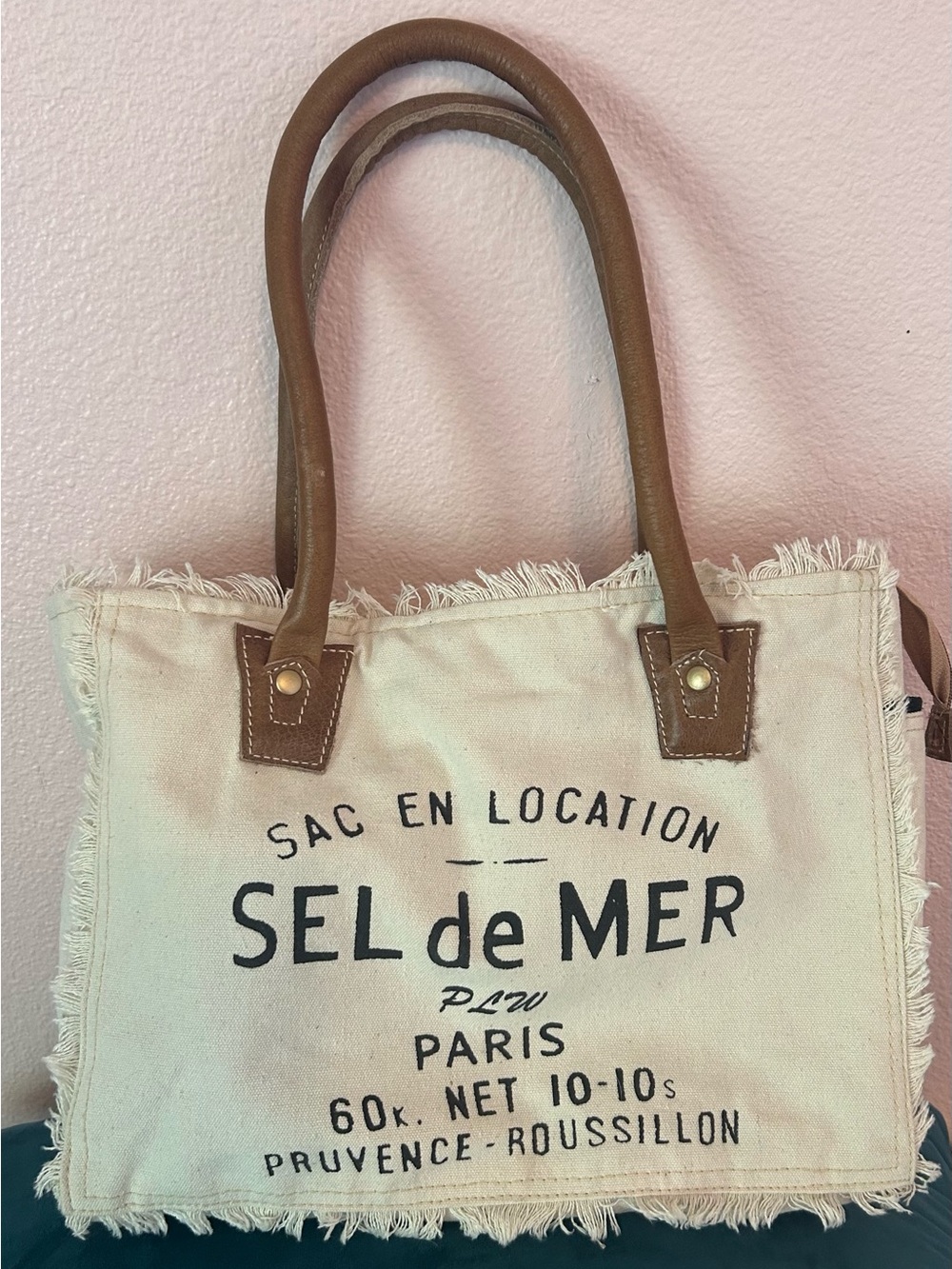 SEL de MER Canvas Tote Bag with Brown Handles